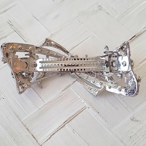 Rhinestone and Metal Floral Hair Clip Pink Green Orange 4" - For Parts Only - Picture 5 of 6